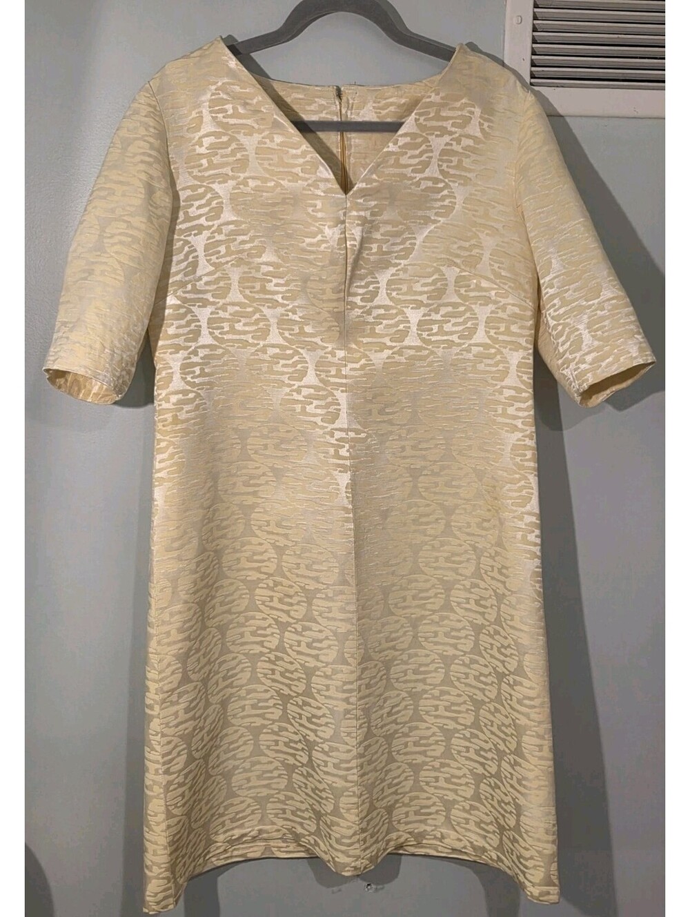 Flobért Yellow Gold Brocade Shift Dress Vintage 1960s Hostess Silk *READ*